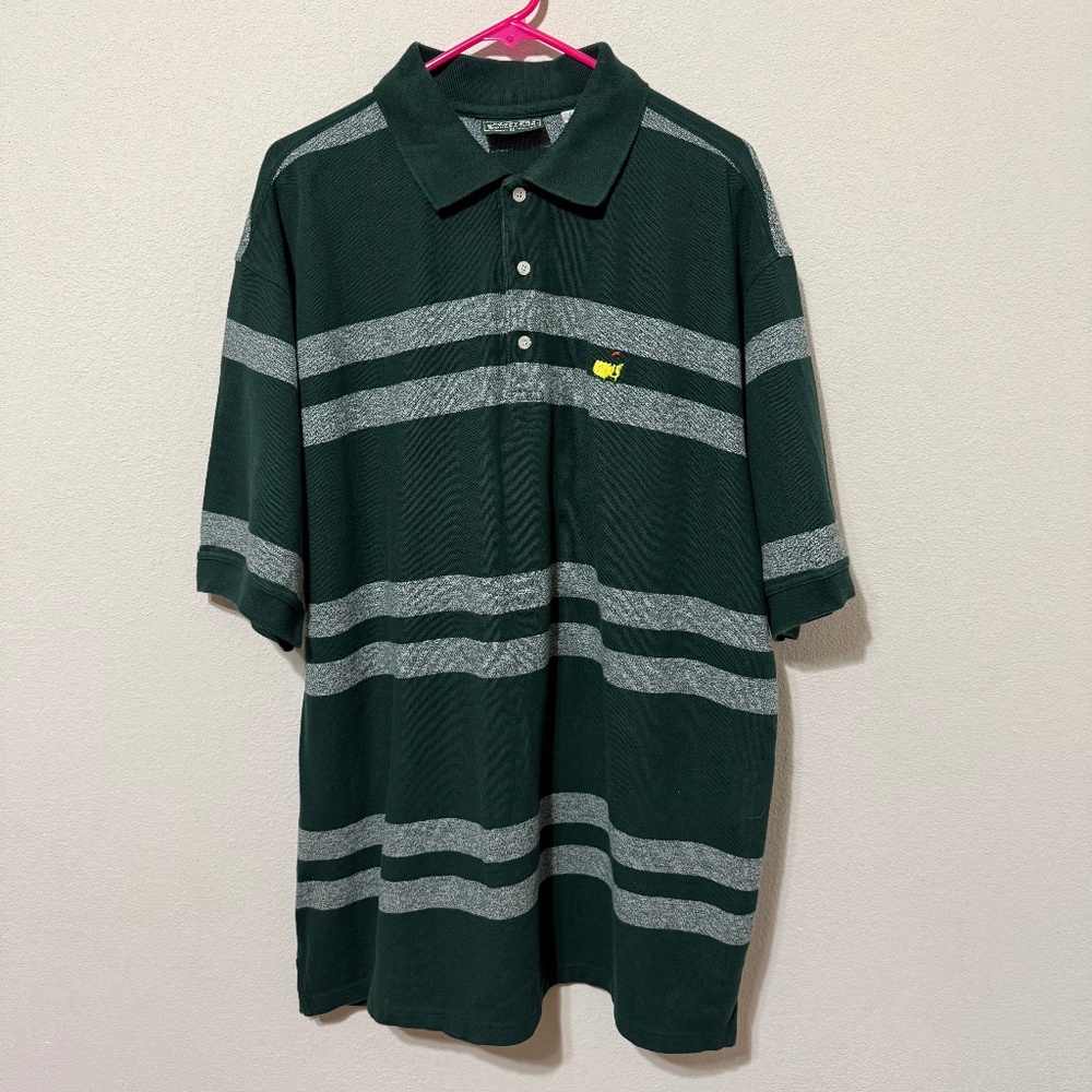 Masters Collection Polo Shirt Mens XL Green‎ Striped Short Sleeve Golf Top